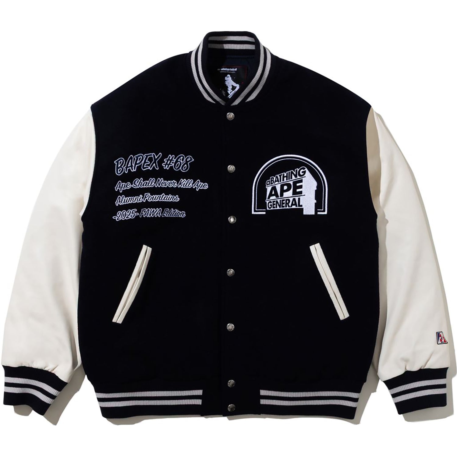 BAPE BY KAZUKI KURAISHI MULTI LOGO VARSITY DOWN JACKET MENS – Image 1