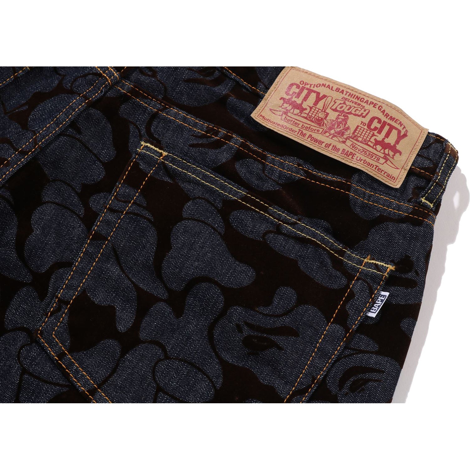 CAMO FLOCKED RELAXED FIT 13 OZ DENIM PANTS MENS – Image 3