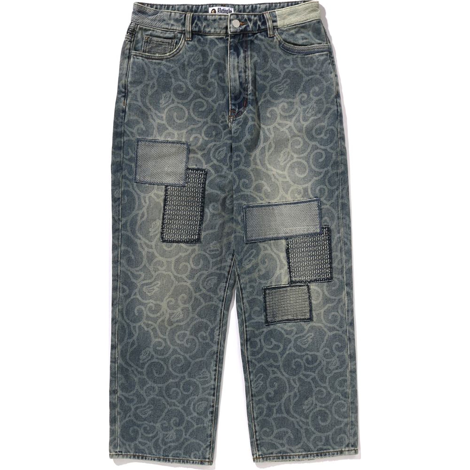 CLOUD CAMO JACQUARD UPCYCLED RELAXED FIT 13 OZ DENIM PANTS MENS – Image 1