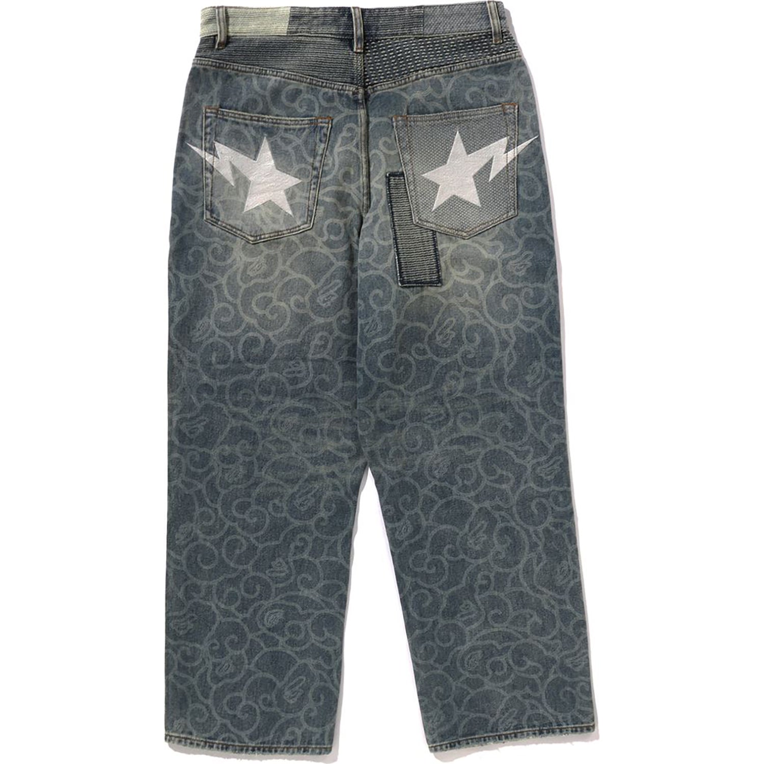 CLOUD CAMO JACQUARD UPCYCLED RELAXED FIT 13 OZ DENIM PANTS MENS – Image 2
