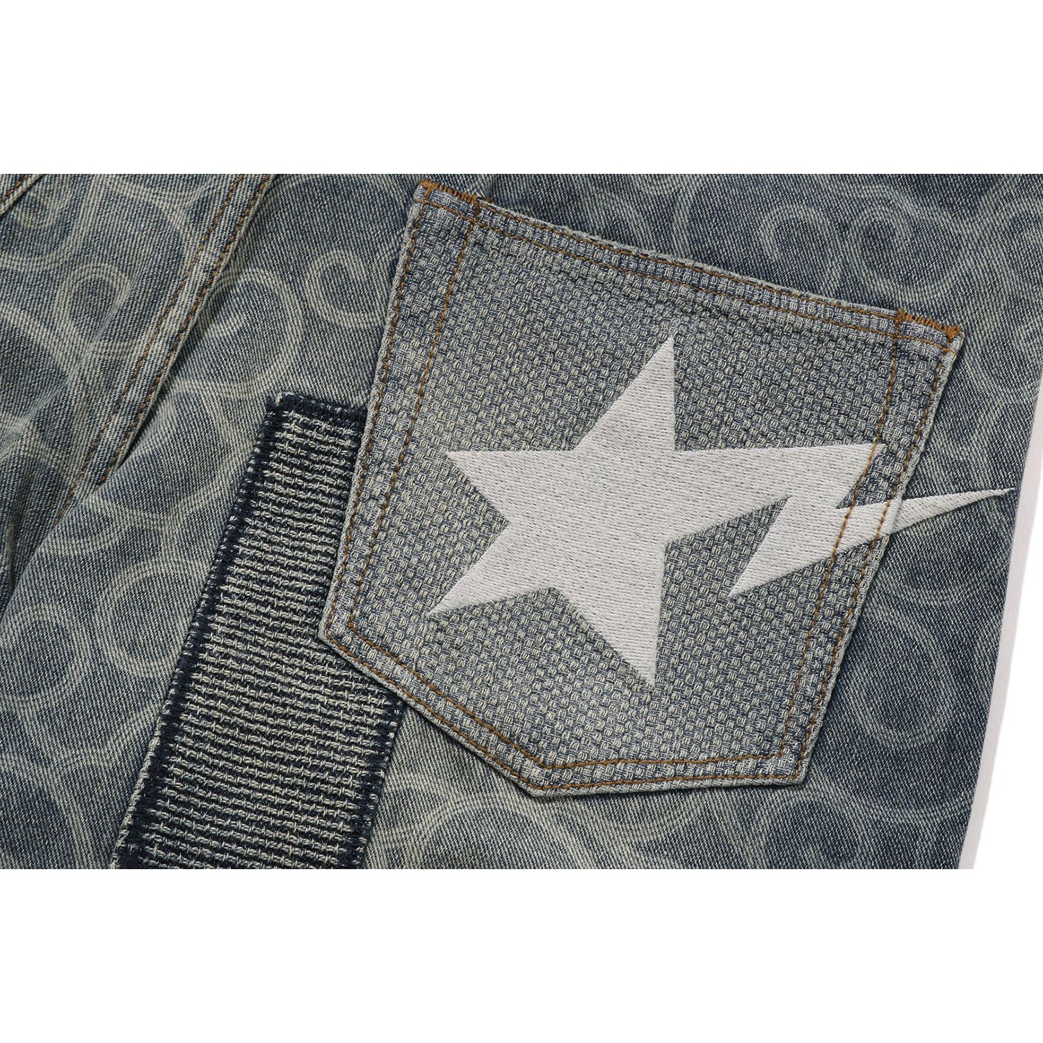 CLOUD CAMO JACQUARD UPCYCLED RELAXED FIT 13 OZ DENIM PANTS MENS – Image 4