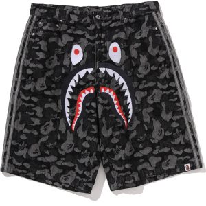 BAPE X ADIDAS CAMO JACQUARD SHARK DENIM JORTS MENS