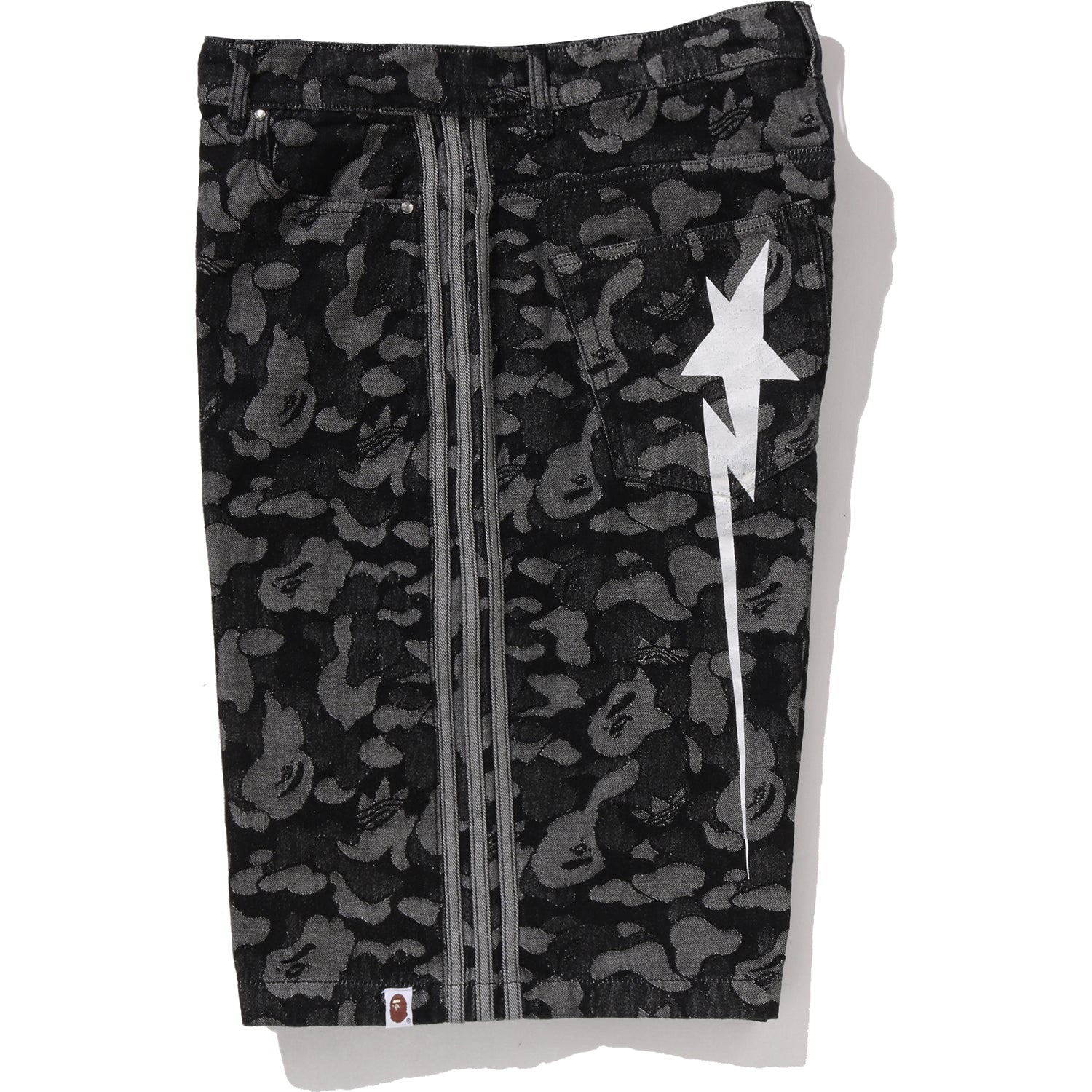 BAPE X ADIDAS CAMO JACQUARD SHARK DENIM JORTS MENS – Image 3