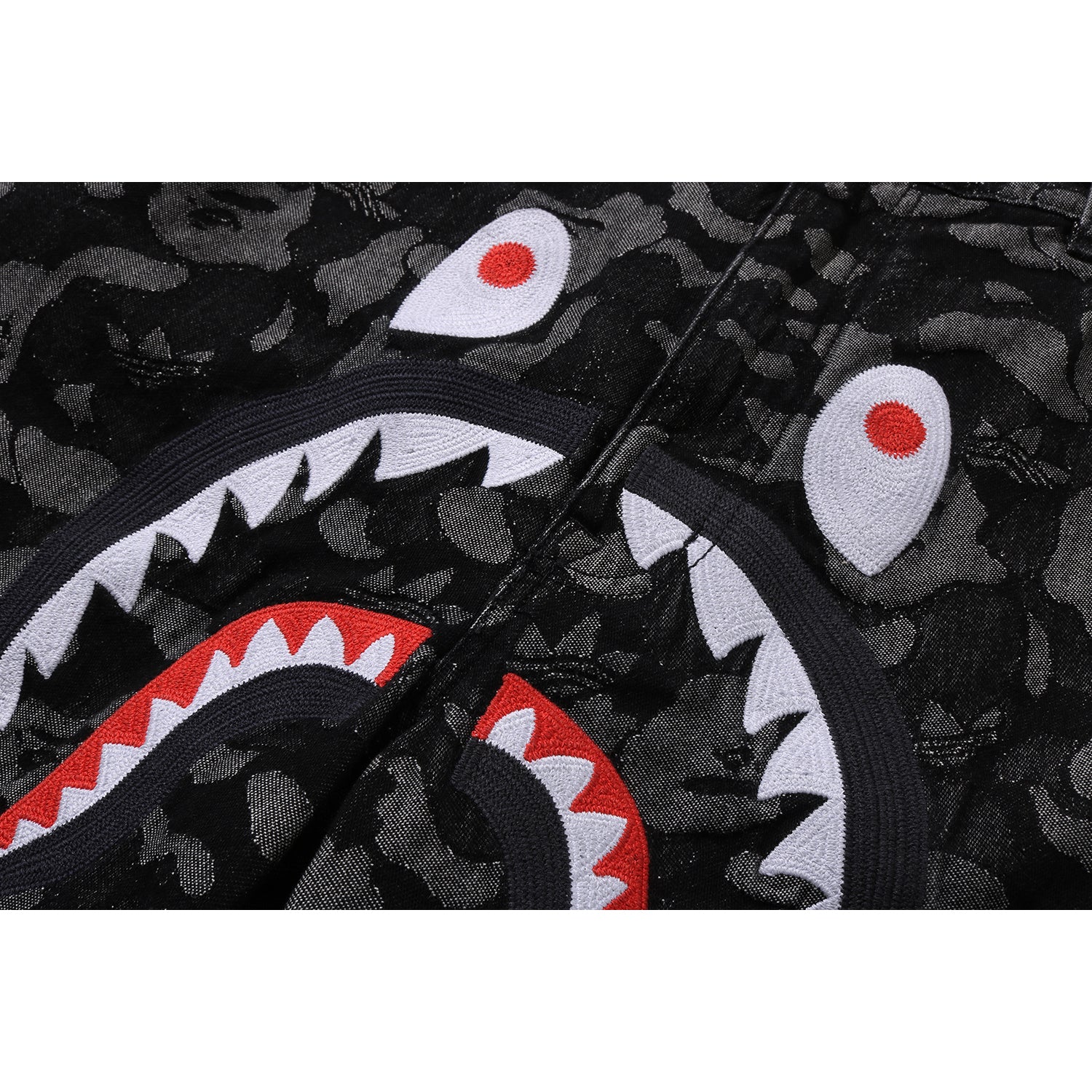 BAPE X ADIDAS CAMO JACQUARD SHARK DENIM JORTS MENS – Image 4