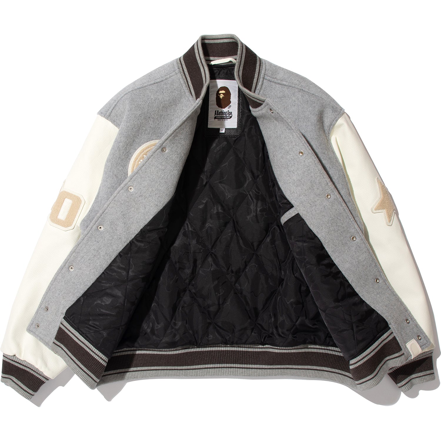 BAPE X HIGHSNOBIETY MULTI LOGO VARSITY JACKET MENS – Image 2