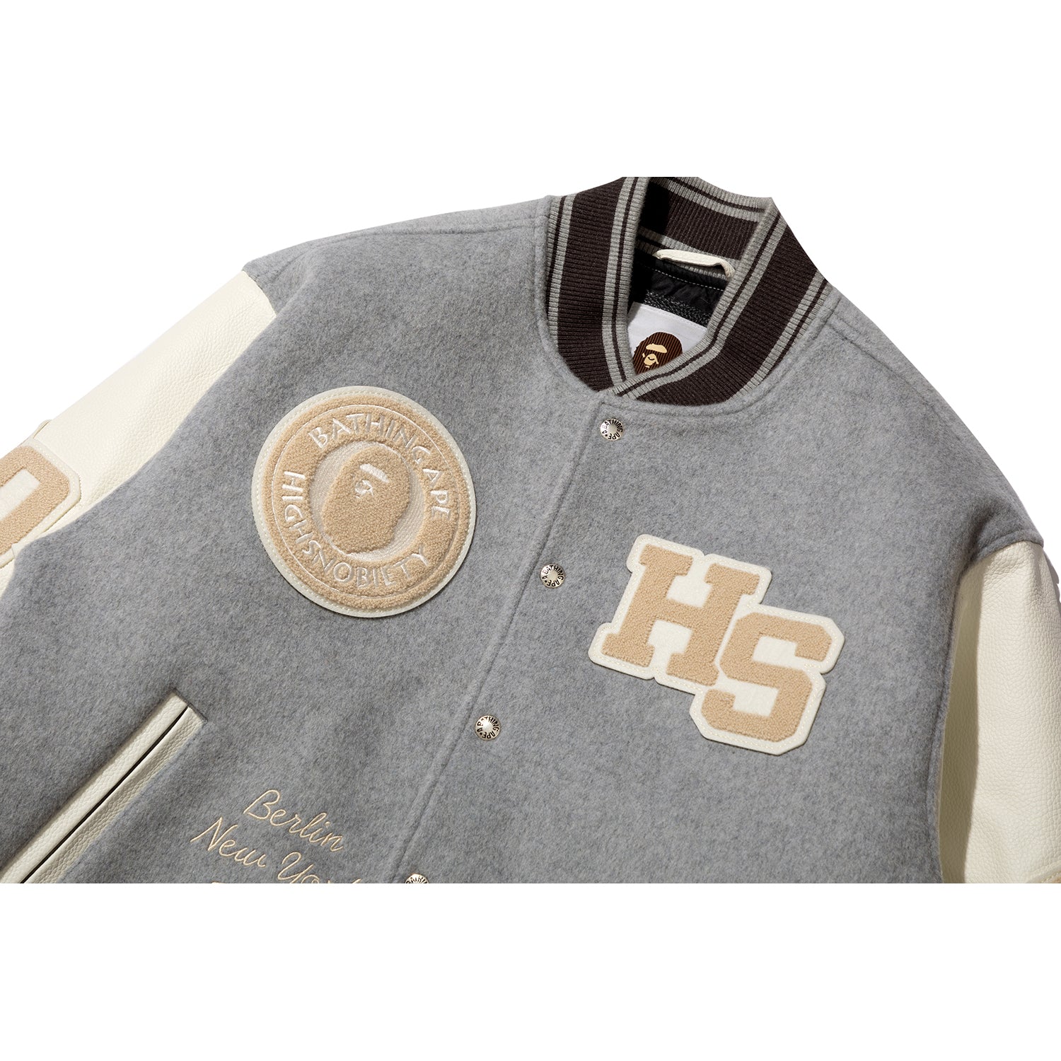 BAPE X HIGHSNOBIETY MULTI LOGO VARSITY JACKET MENS – Image 3