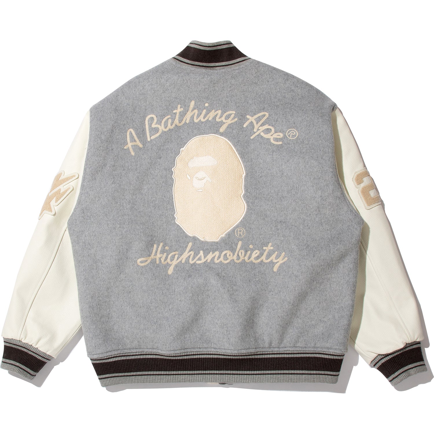 BAPE X HIGHSNOBIETY MULTI LOGO VARSITY JACKET MENS – Image 5