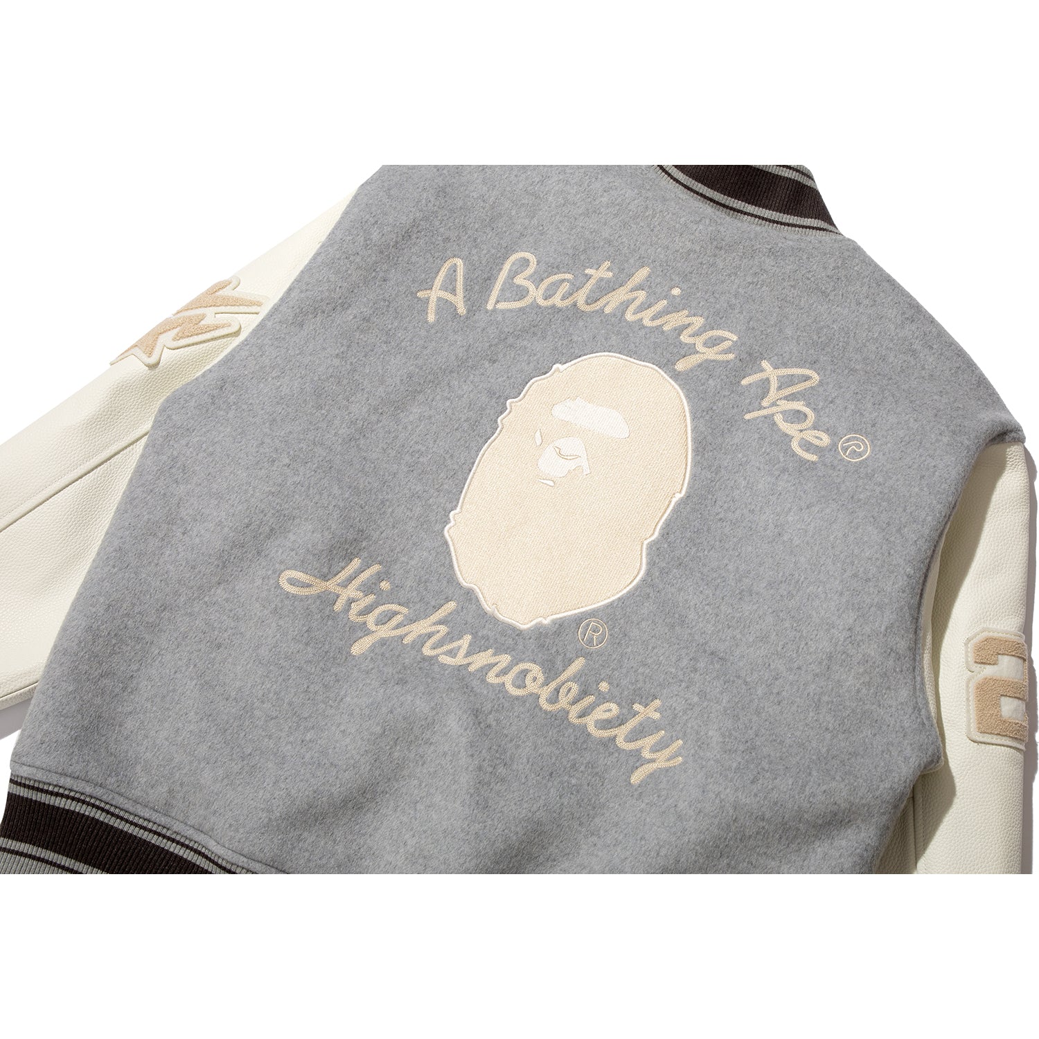 BAPE X HIGHSNOBIETY MULTI LOGO VARSITY JACKET MENS – Image 6