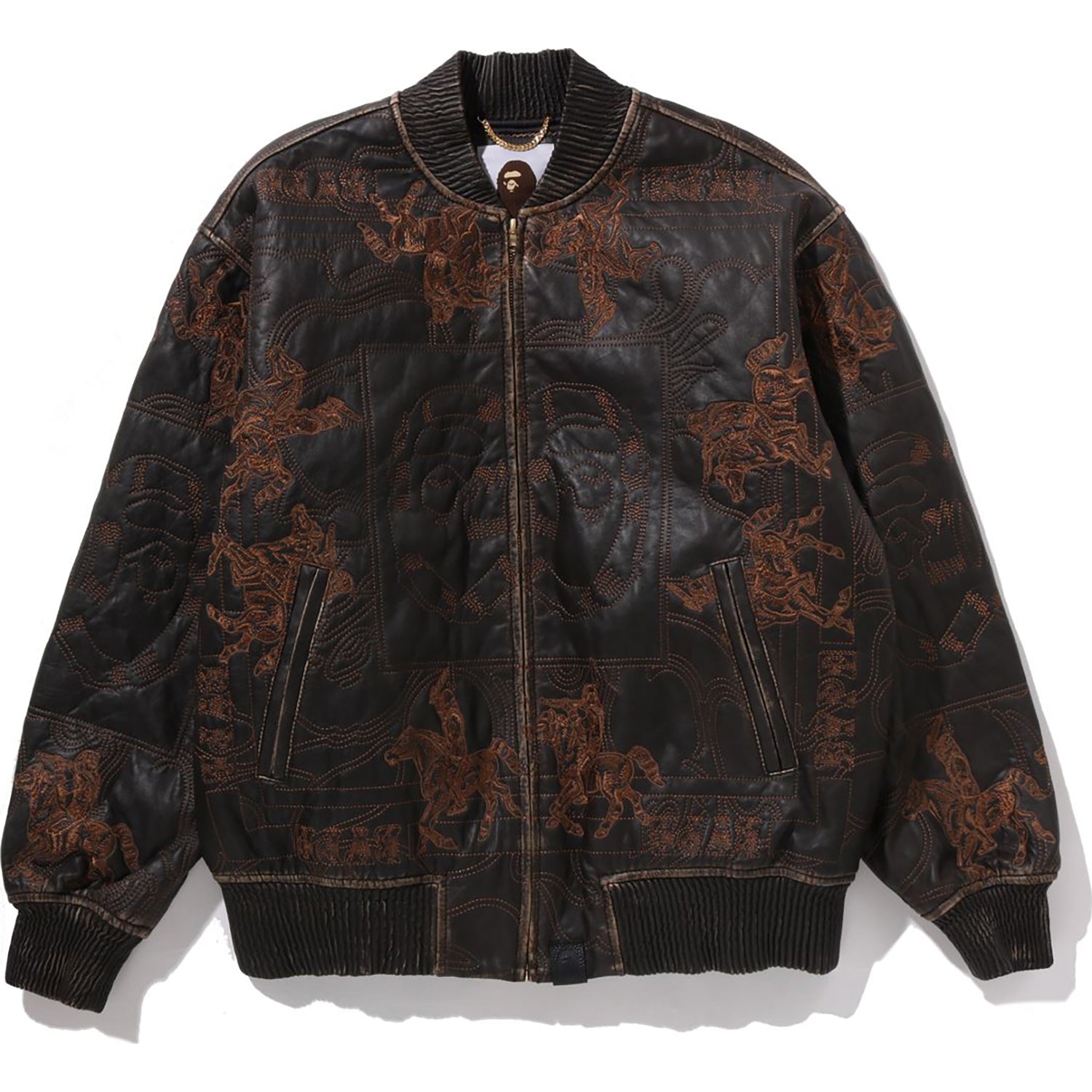 MULTI LOGO QUILTED LEATHER BOMBER JACKET MENS – Image 1