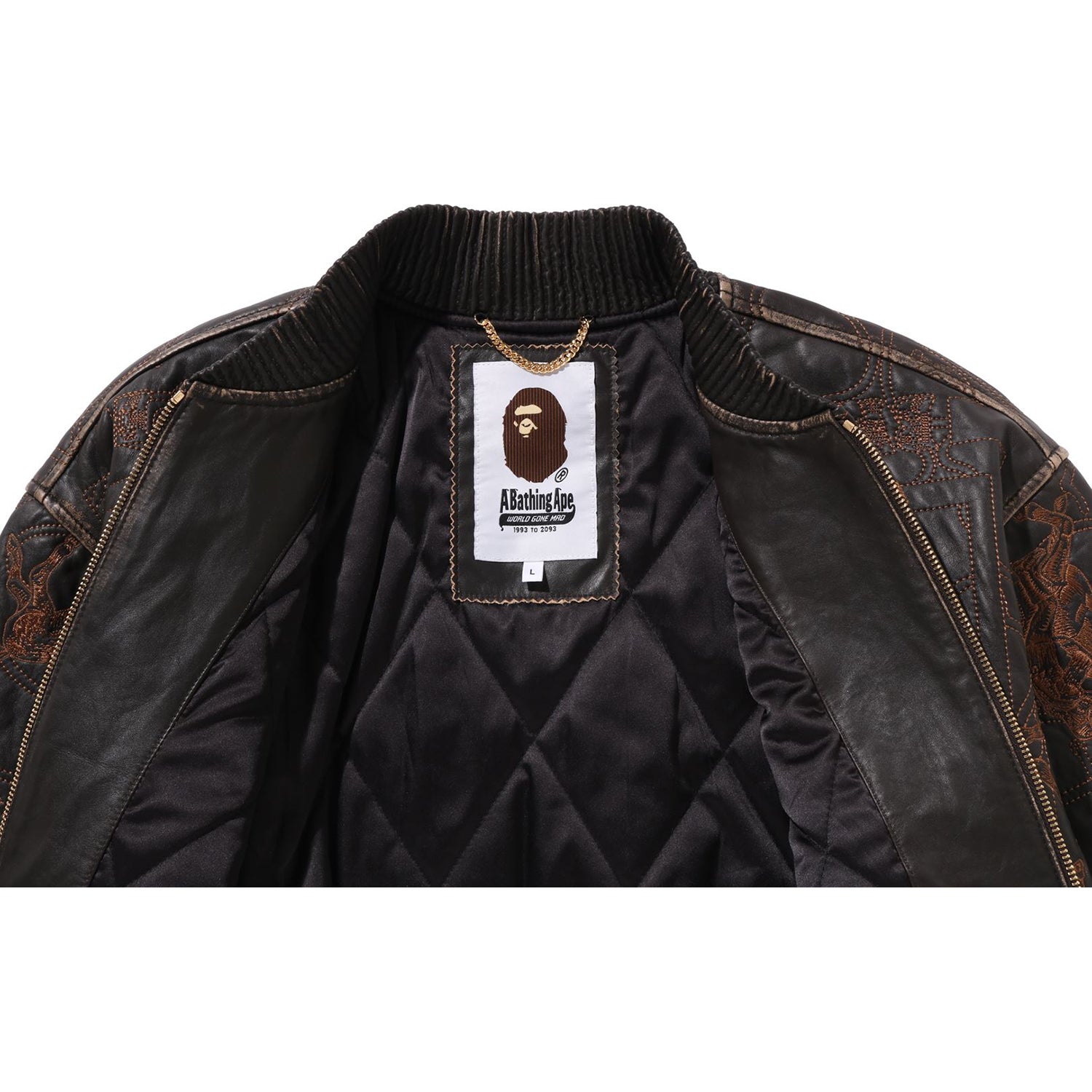 MULTI LOGO QUILTED LEATHER BOMBER JACKET MENS – Image 3