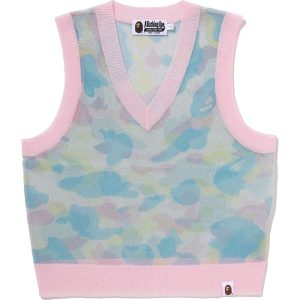 NEW MULTI CAMO METALLIC CROPPED KNIT VEST LADIES