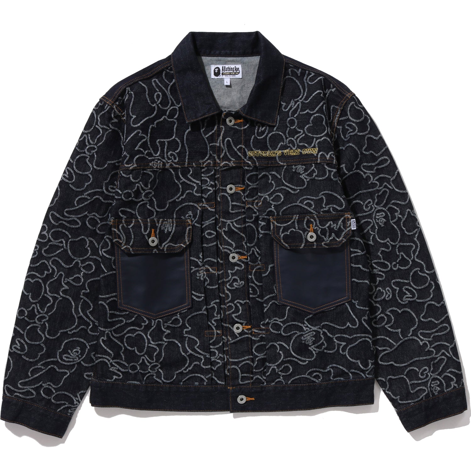 BAPE X OVO NEON 1ST CAMO JACQUARD DENIM JACKET MENS – Image 1