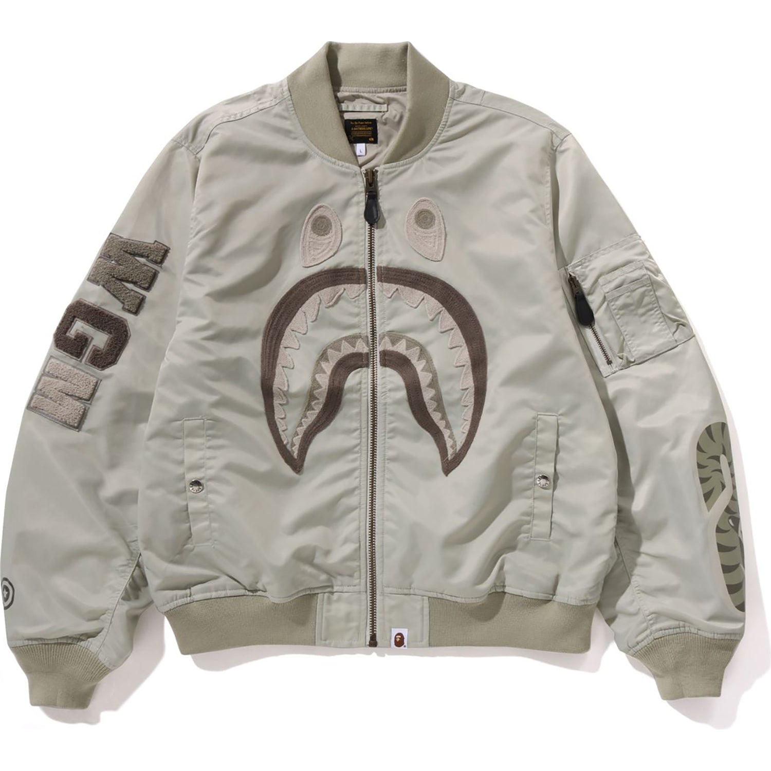 TONAL CHAIN STITCH SHARK BOMBER JACKET MENS – Image 1