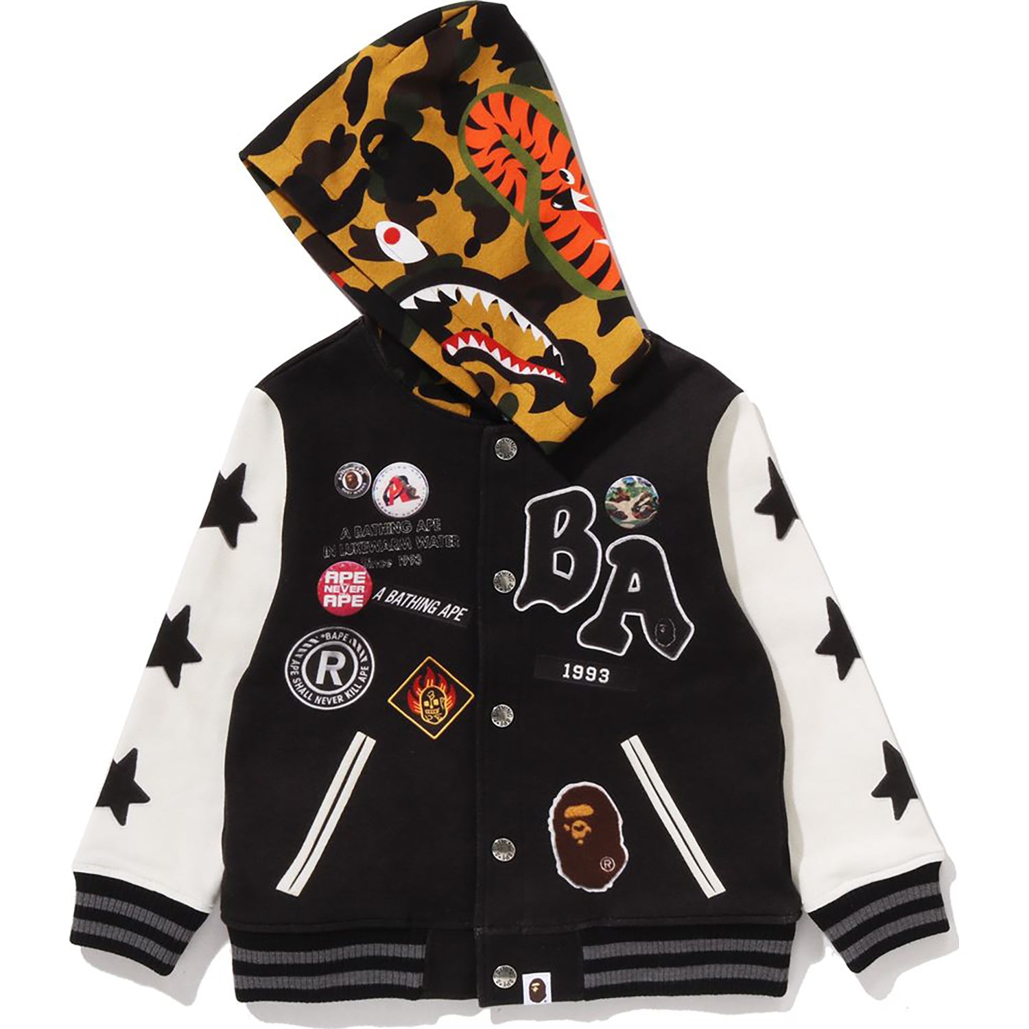 1ST CAMO SHARK HOODIE PRINT SWEAT VARSITY JACKET KIDS – Image 2