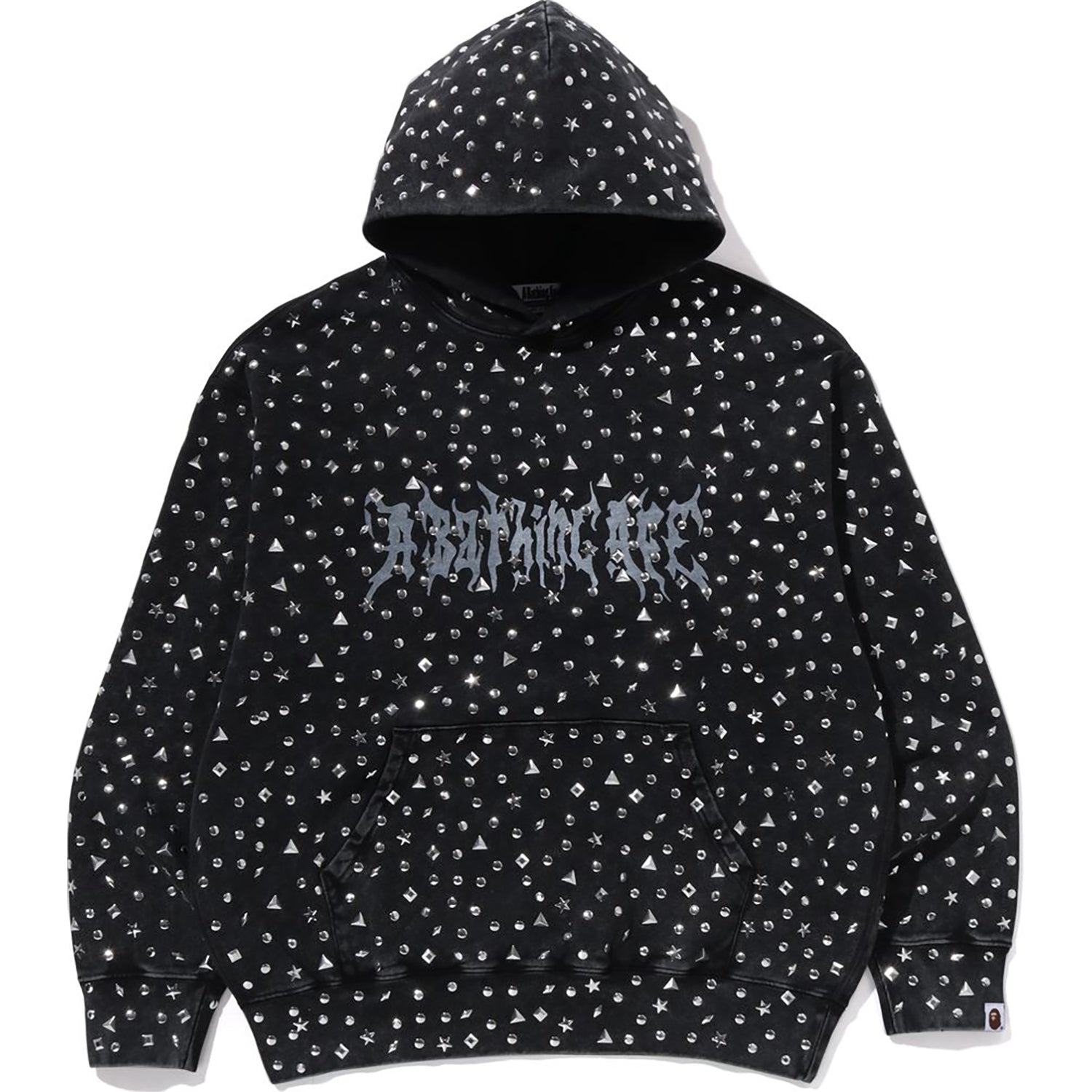 STUDDED LOGO RELAXED FIT PULLOVER HOODIE MENS – Image 1