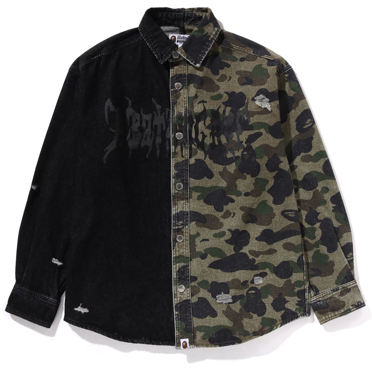 1ST CAMO BLOCKING DESTORYED HEAVY WASH LOGO LS SHIRT MENS – Image 1