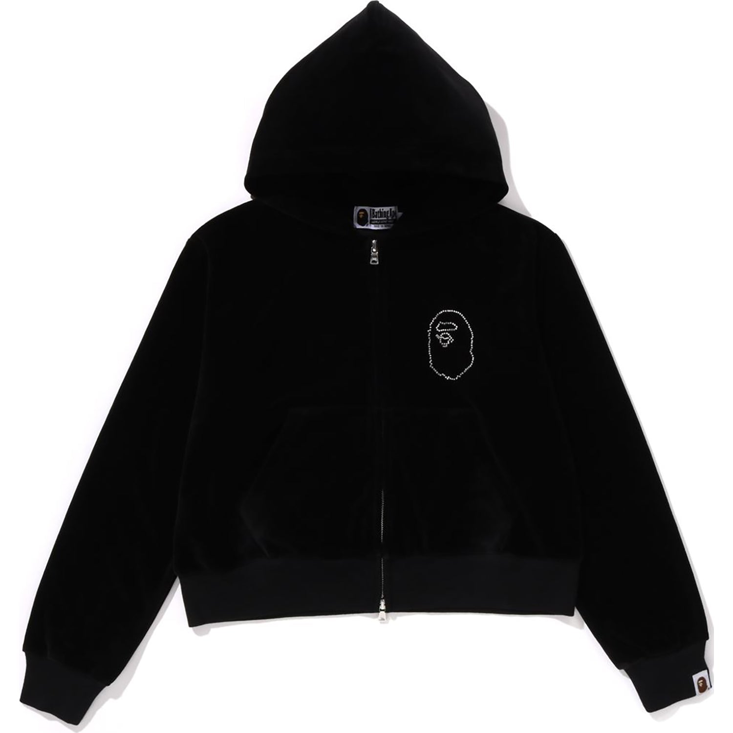 CRYSTAL STONE APE HEAD VELOUR ZIP HOODIE LADIES – Image 1