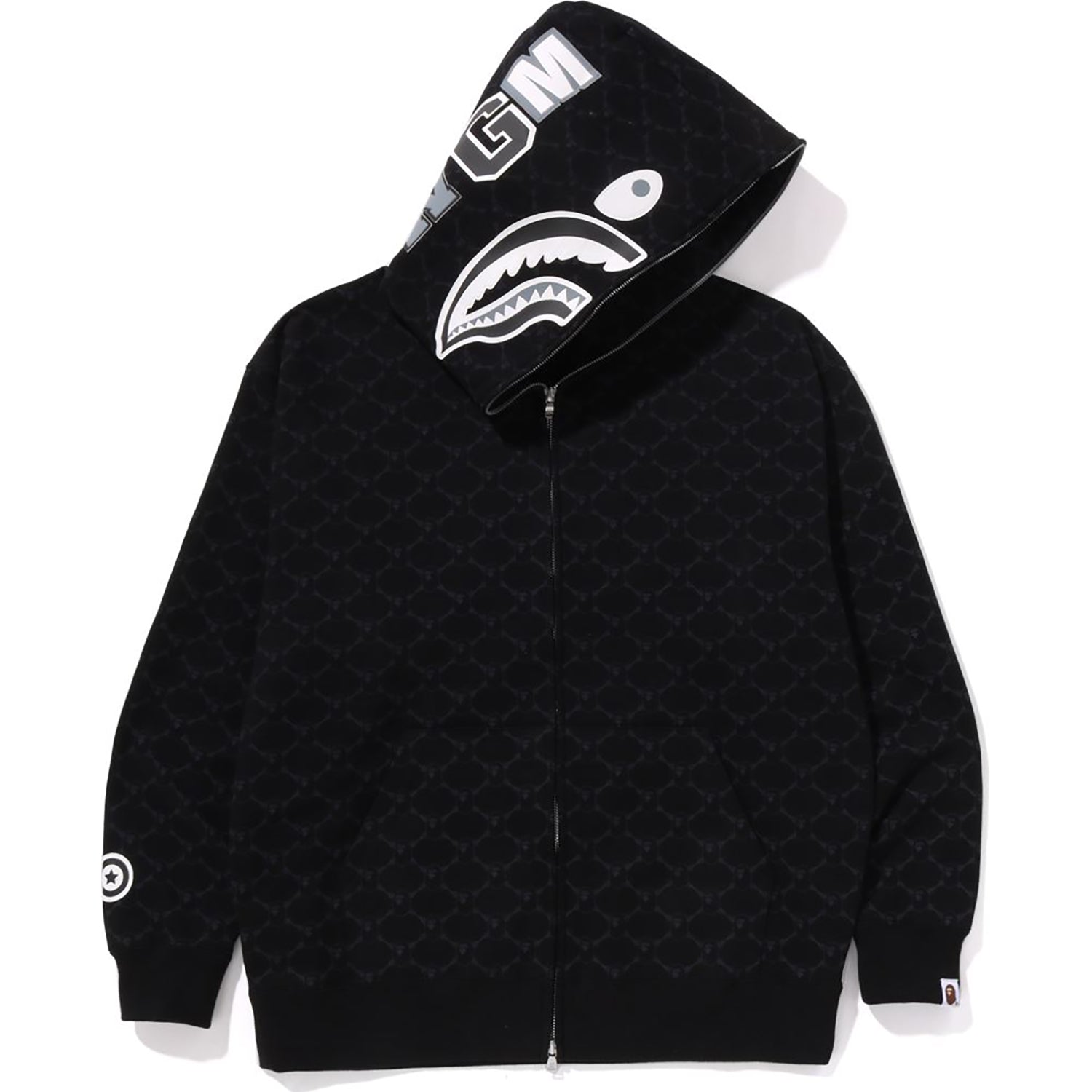 COLLEGE MONOGRAM RELAXED FIT SHARK FULL ZIP HOODIE MENS – Image 1