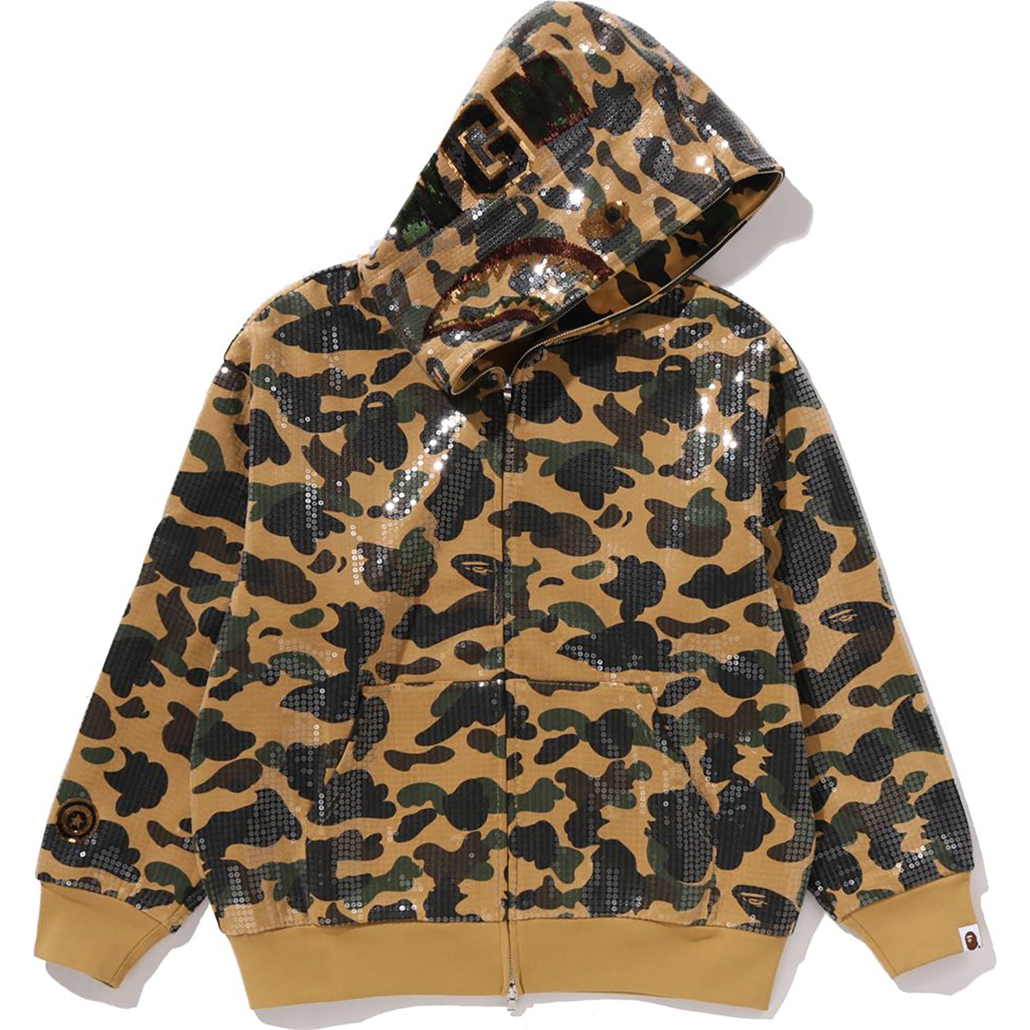 1ST CAMO SEQUIN SHARK RELAXED FIT FULL ZIP HOODIE MENS – Image 1