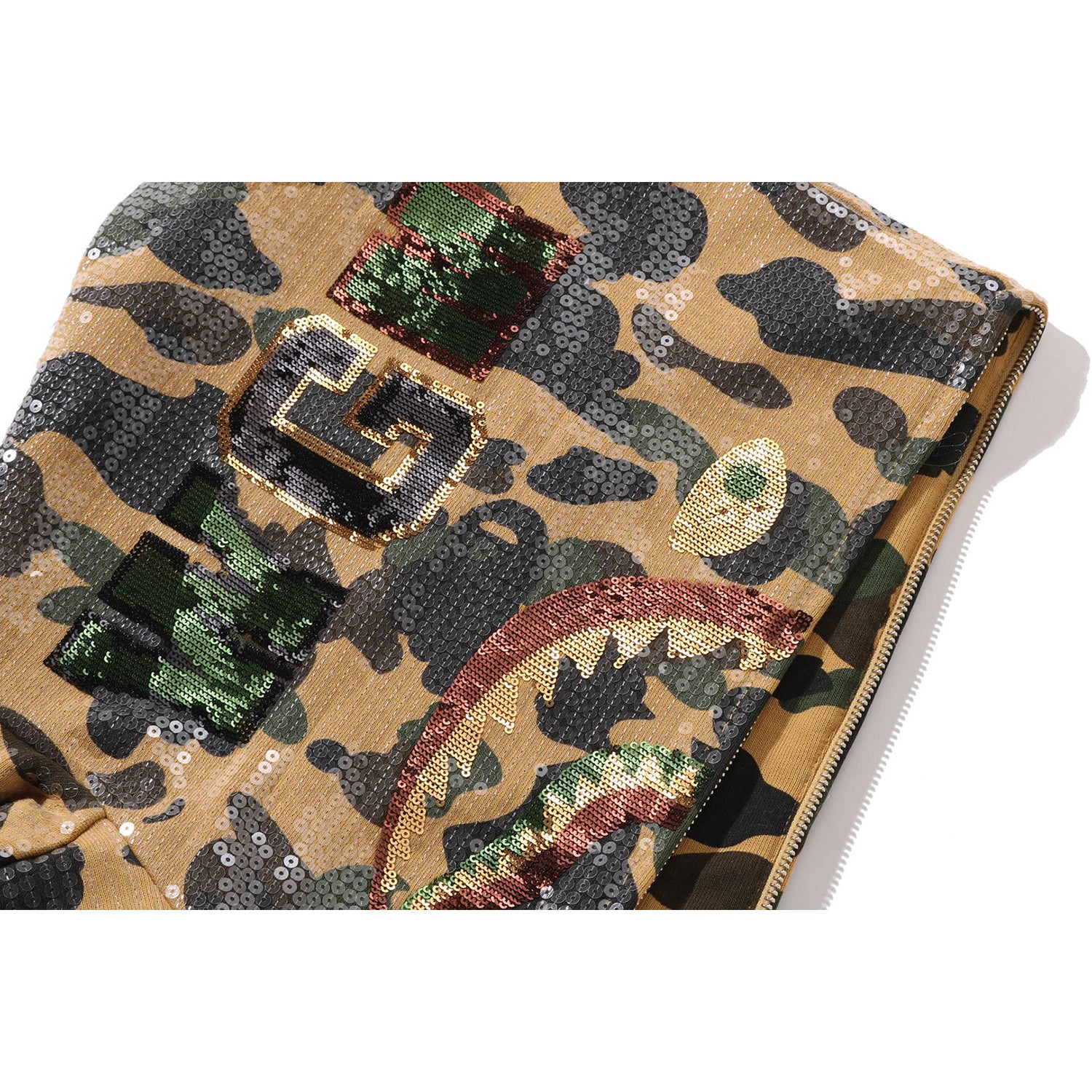 1ST CAMO SEQUIN SHARK RELAXED FIT FULL ZIP HOODIE MENS – Image 4