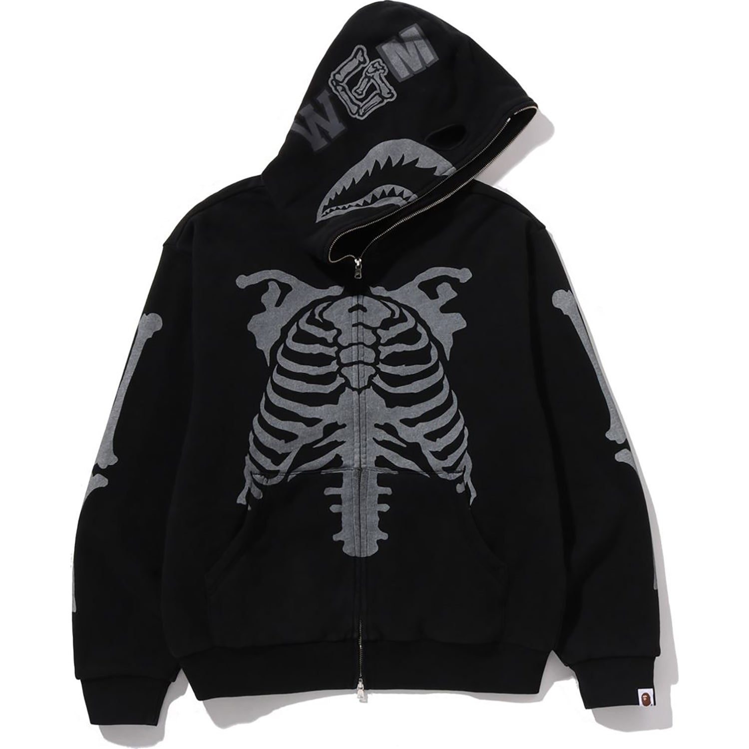 SKELETON SHARK HEAVY WASHED CROPPED FIT FULL ZIP HOODIE MENS – Image 1