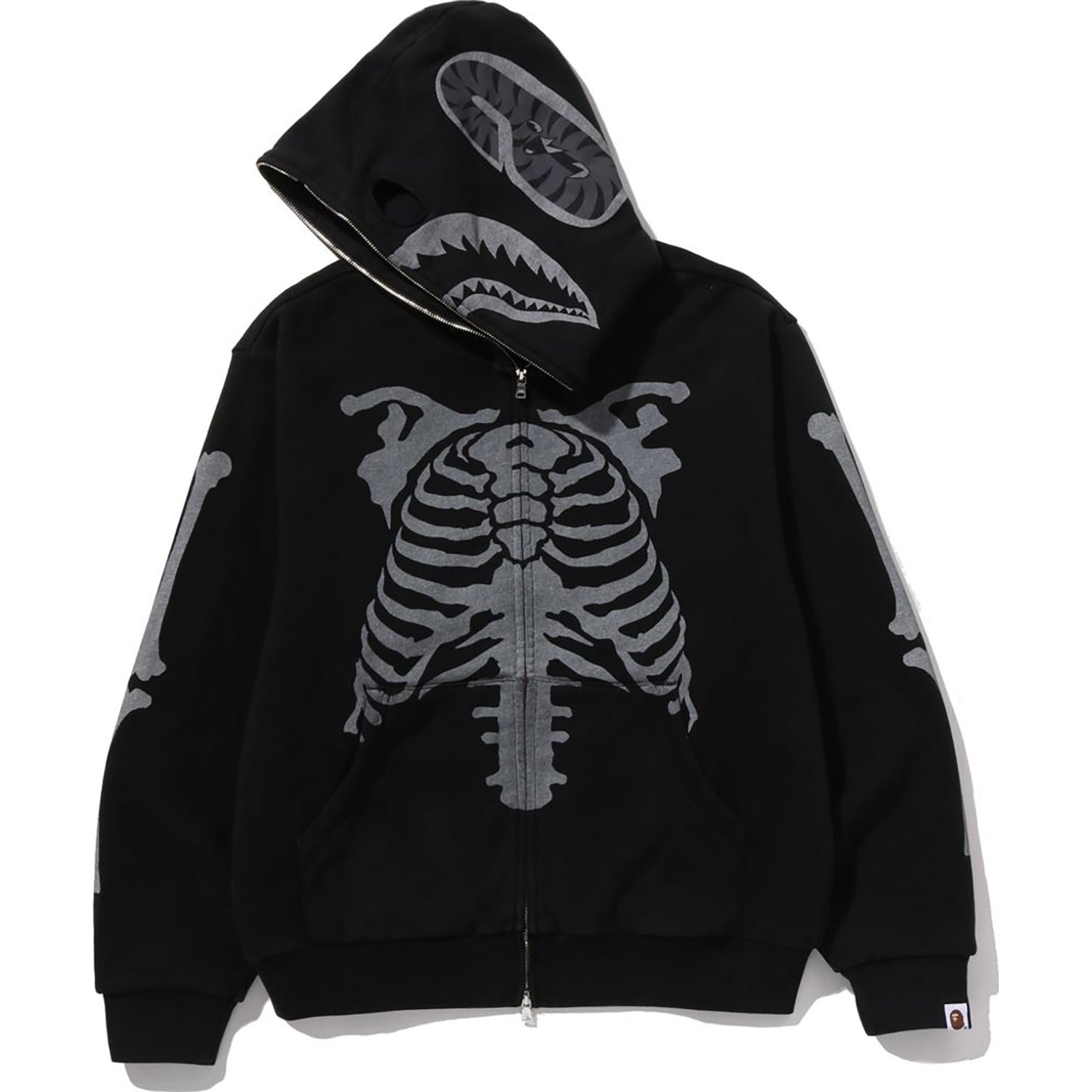 SKELETON SHARK HEAVY WASHED CROPPED FIT FULL ZIP HOODIE MENS – Image 2