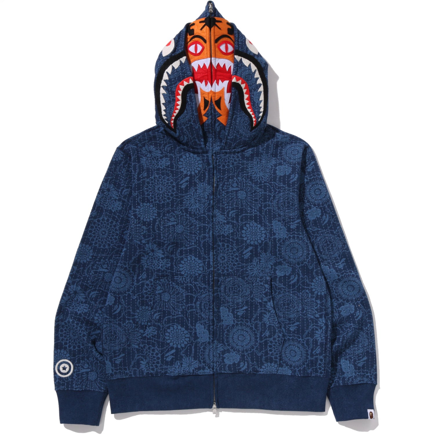 JAPANESE INDIGO ART CAMO DOUBLE TIGER SHARK FULL ZIP HOODIE MENS – Image 1