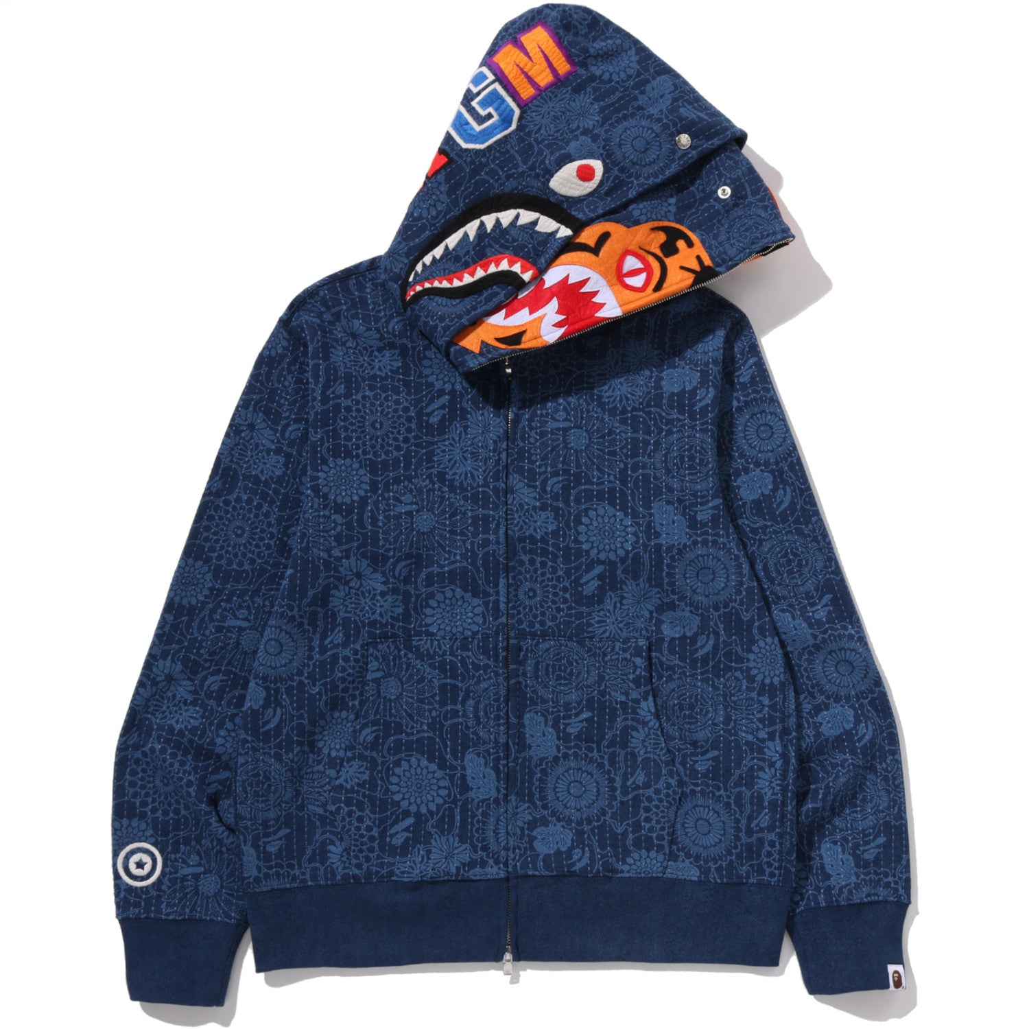 JAPANESE INDIGO ART CAMO DOUBLE TIGER SHARK FULL ZIP HOODIE MENS – Image 2