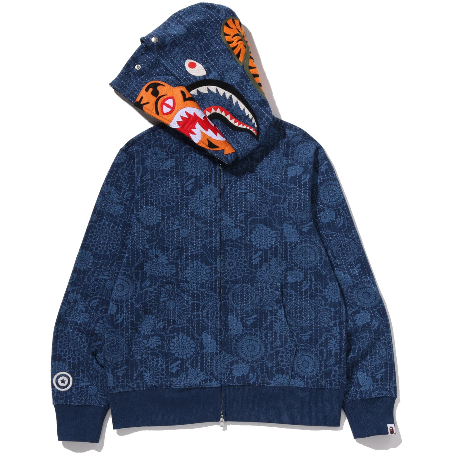 JAPANESE INDIGO ART CAMO DOUBLE TIGER SHARK FULL ZIP HOODIE MENS – Image 3