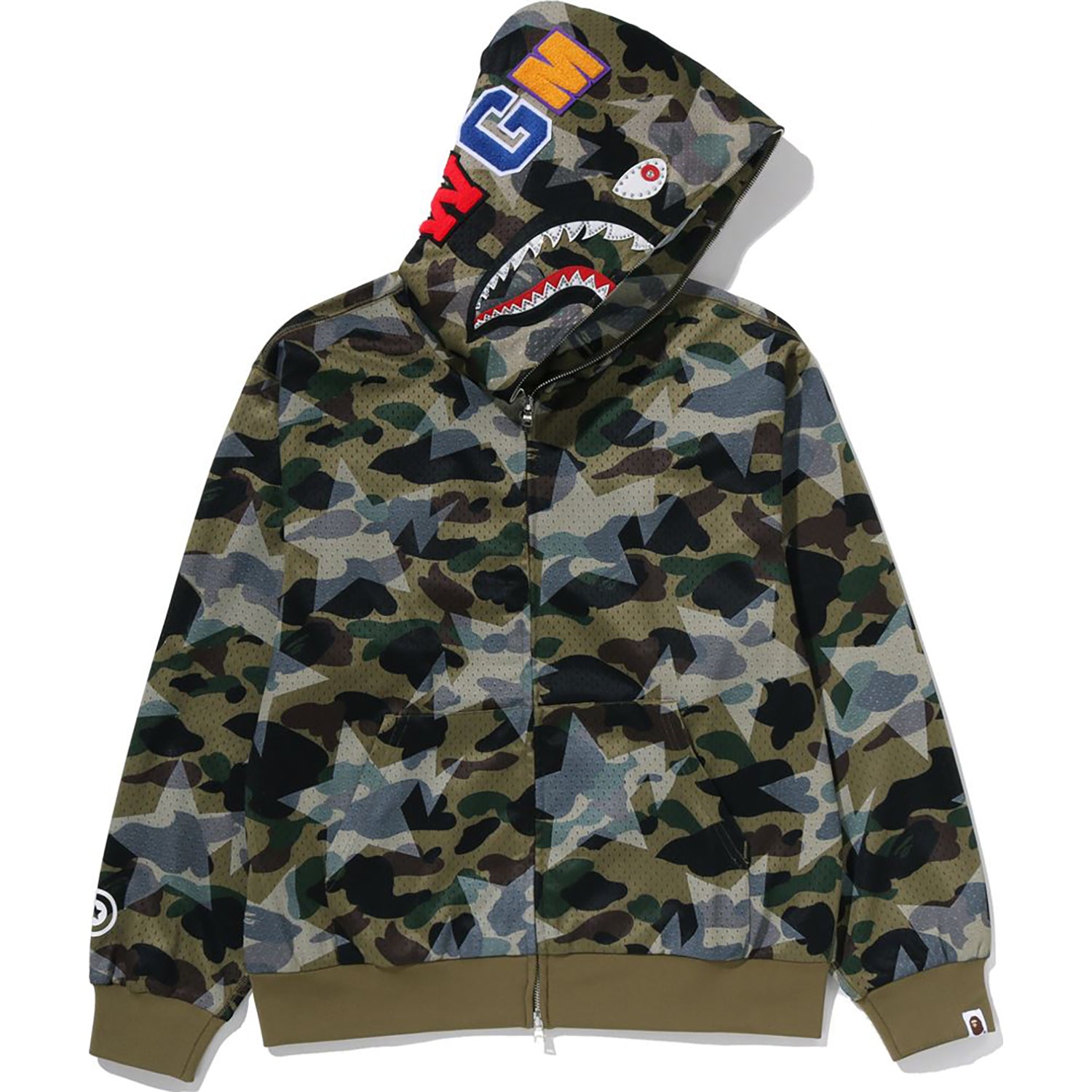 STA OVER PRINT 1ST CAMO MESH SHARK CROPPED FIT FULL ZIP HOODIE MENS – Image 1