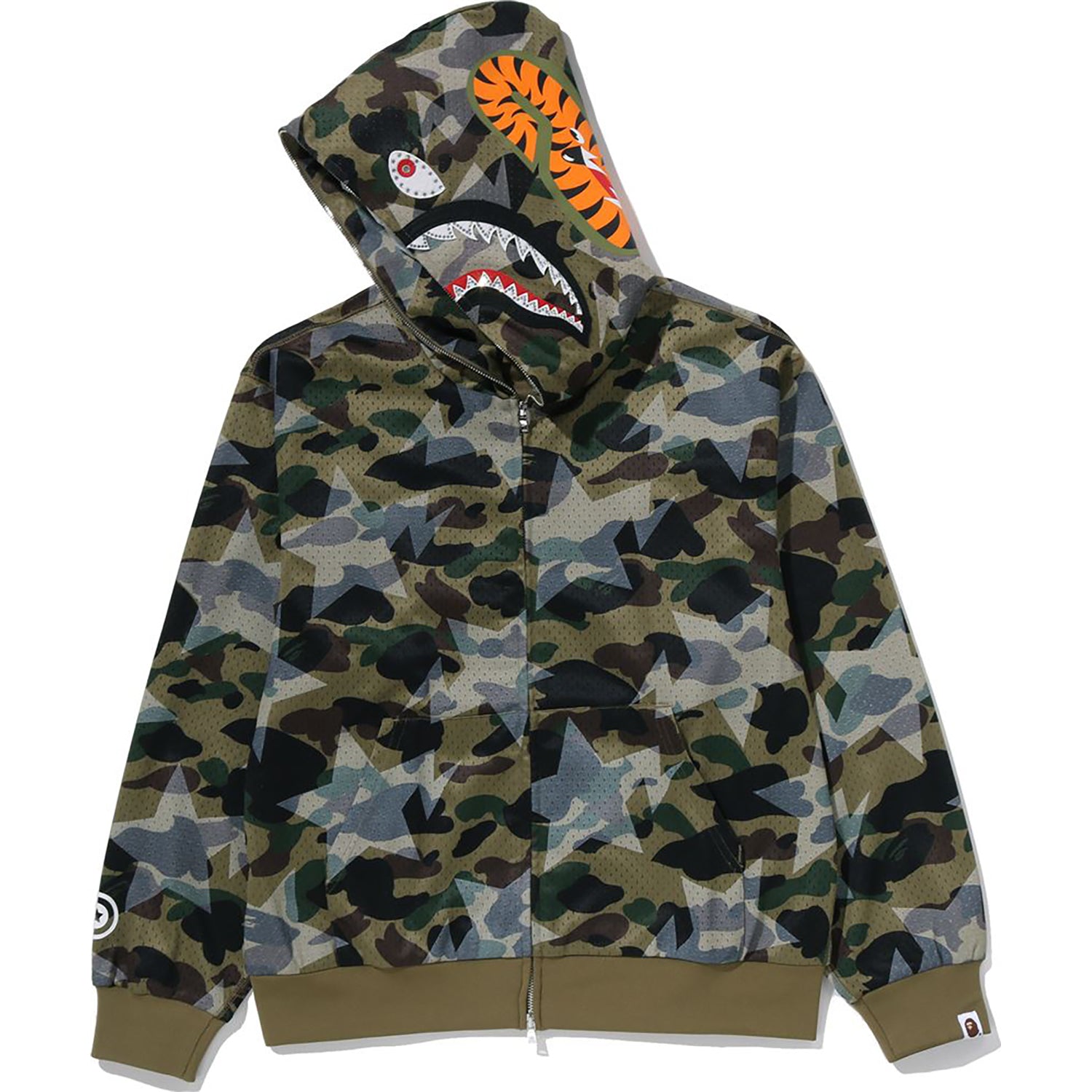 STA OVER PRINT 1ST CAMO MESH SHARK CROPPED FIT FULL ZIP HOODIE MENS – Image 2