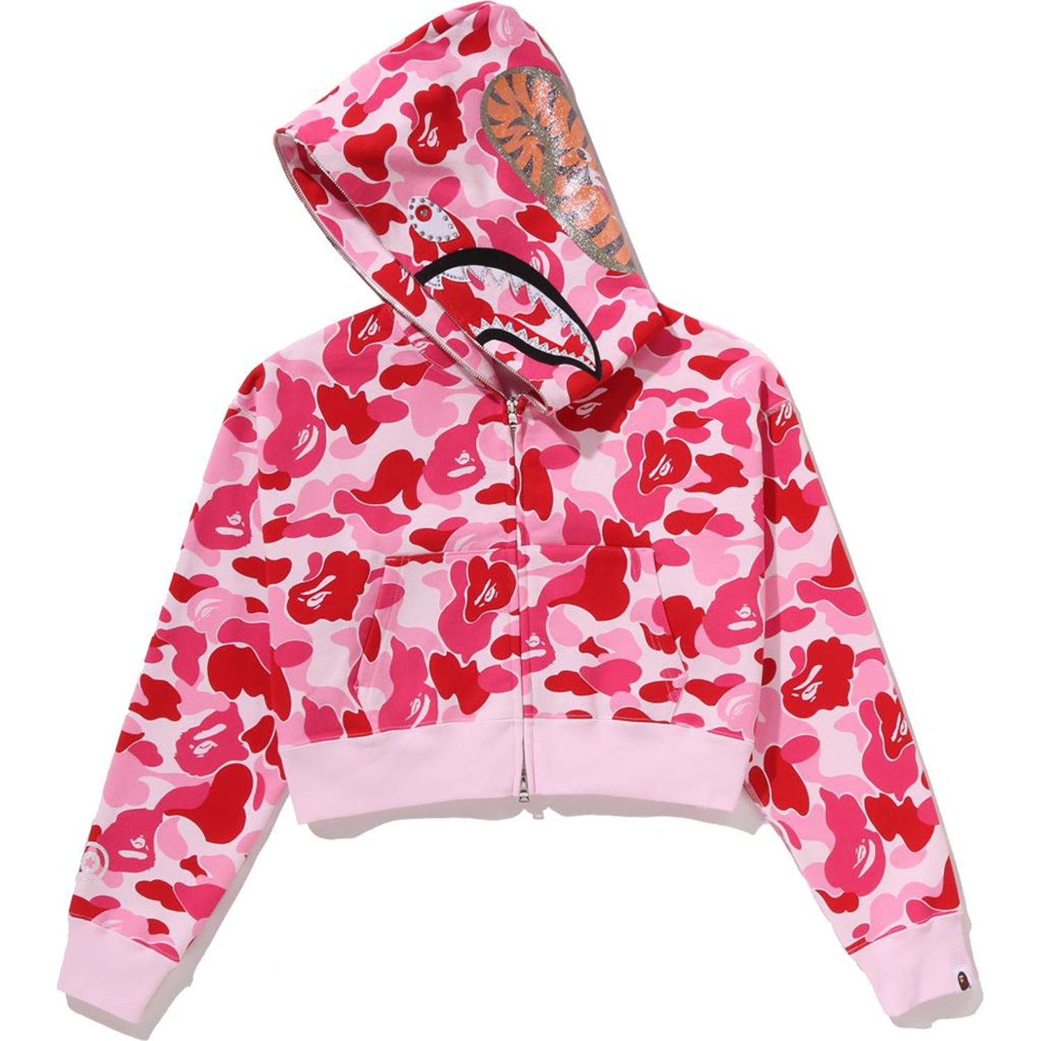 ABC CAMO CRYSTAL STONE SHARK CROPPED FULL ZIP HOODIE LADIES – Image 2