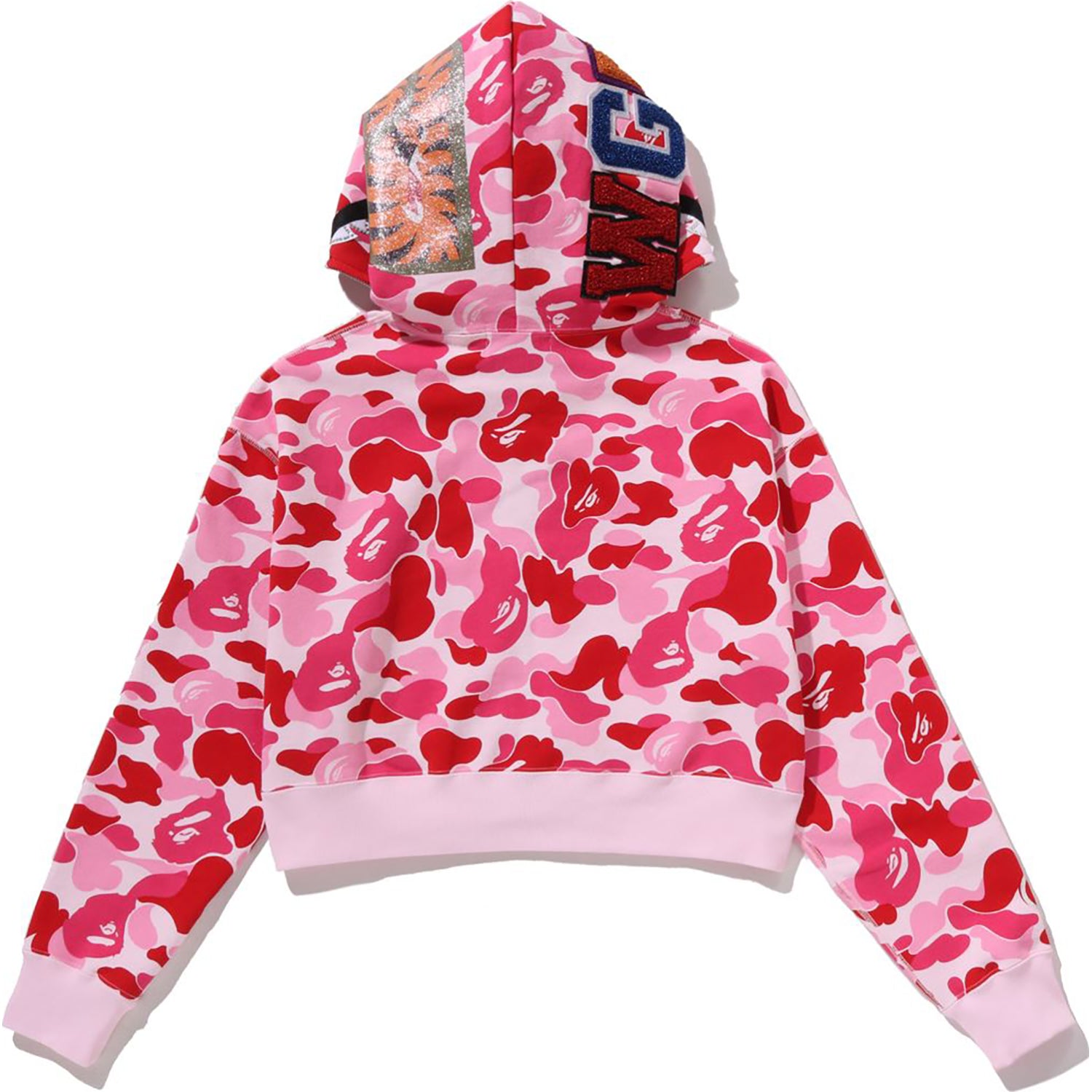 ABC CAMO CRYSTAL STONE SHARK CROPPED FULL ZIP HOODIE LADIES – Image 3